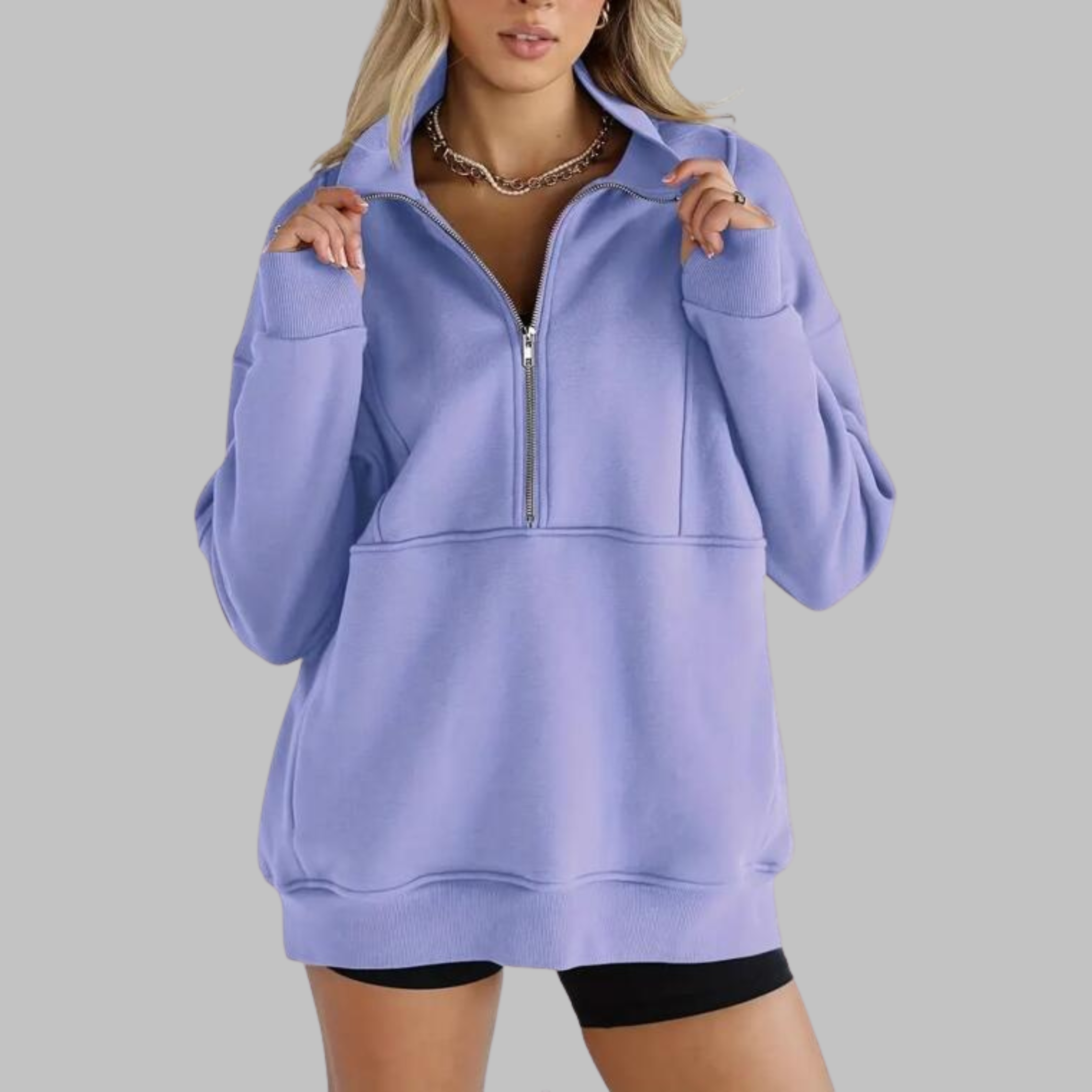 PSALM™ - Comfy Collar Half Zip Oversized Long Sleeve Sweatshirt