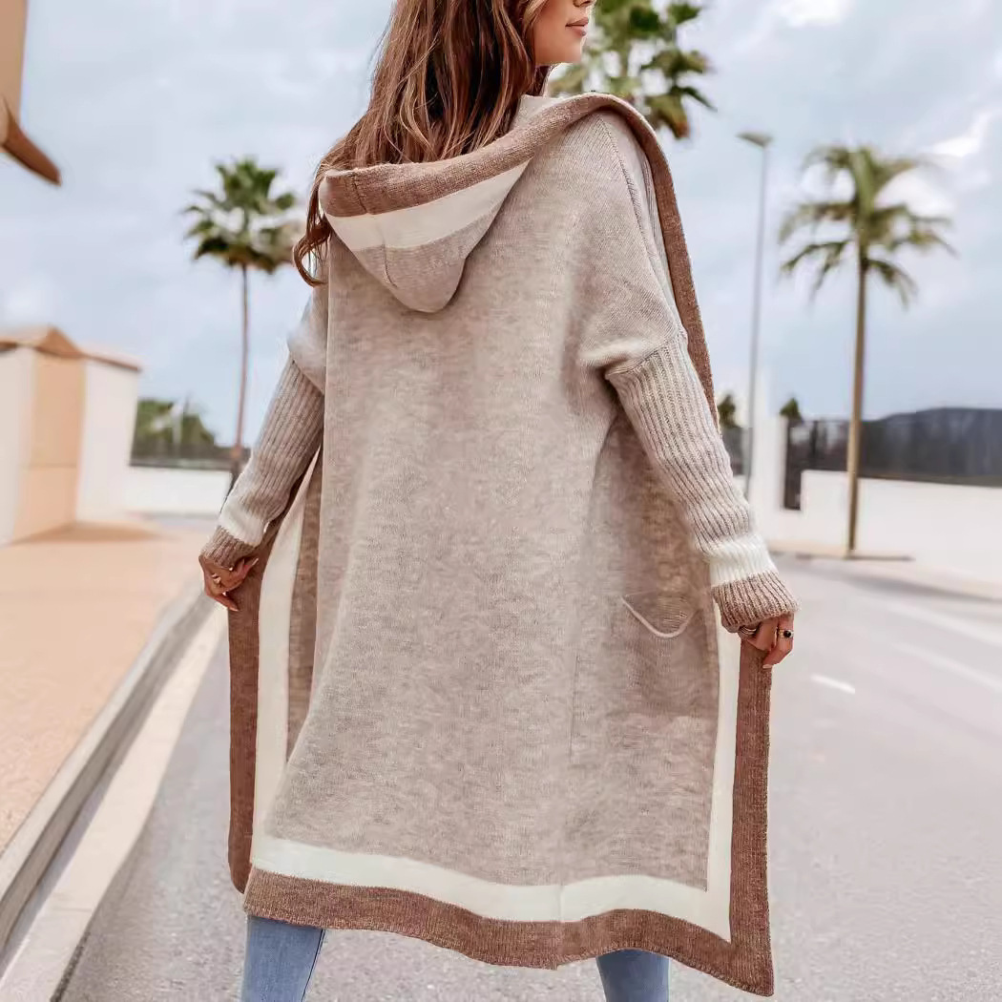 PLATO™ - Casual Open Front Oversized Hooded Cardigan