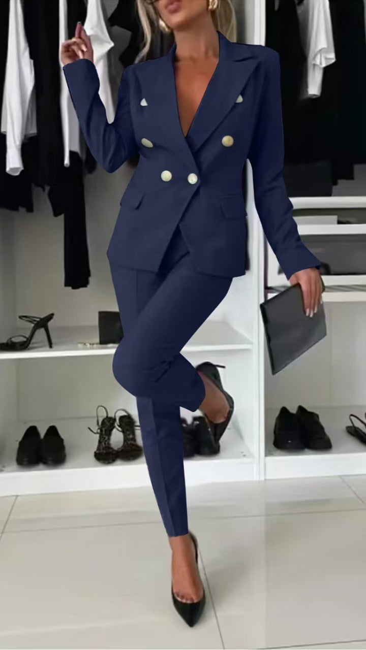 PENNIE™ - Classy Collar Blazer and Flared Pants Set