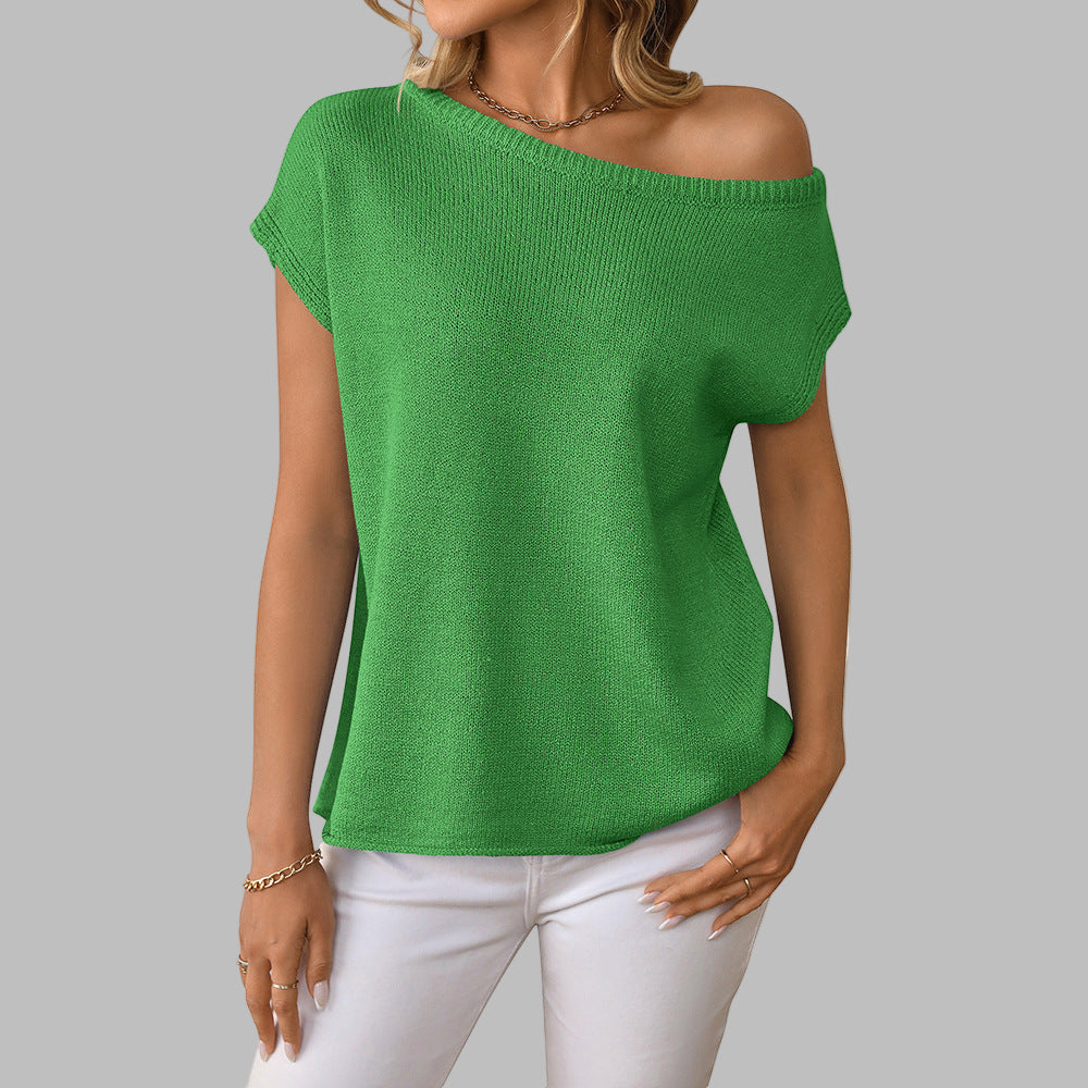 JUDITH™ - Classy Off Shoulder Short Sleeve Sweater Blouse