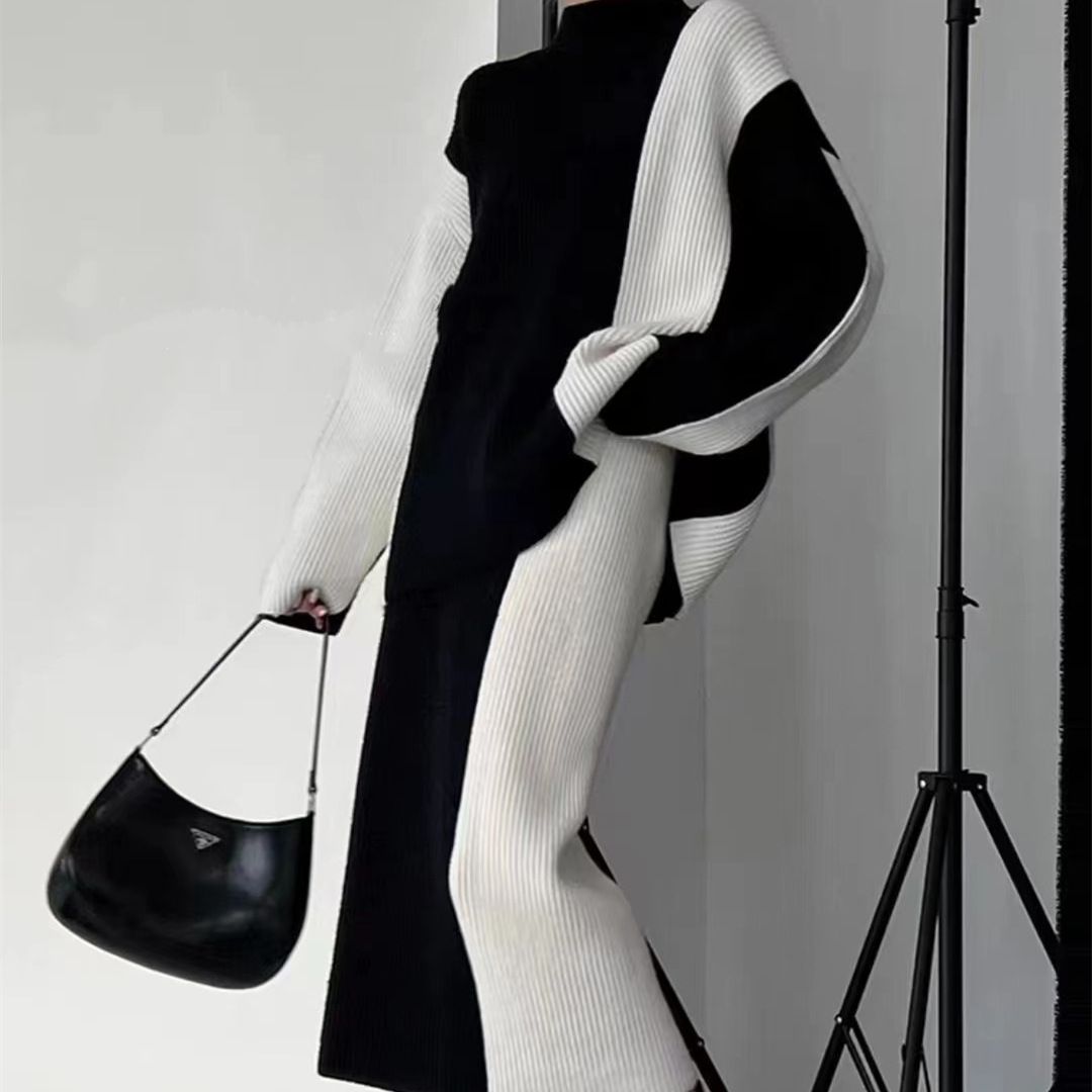 PIYA™ - Elegant Turtle Neck Long Sleeve Top and Skirt Set