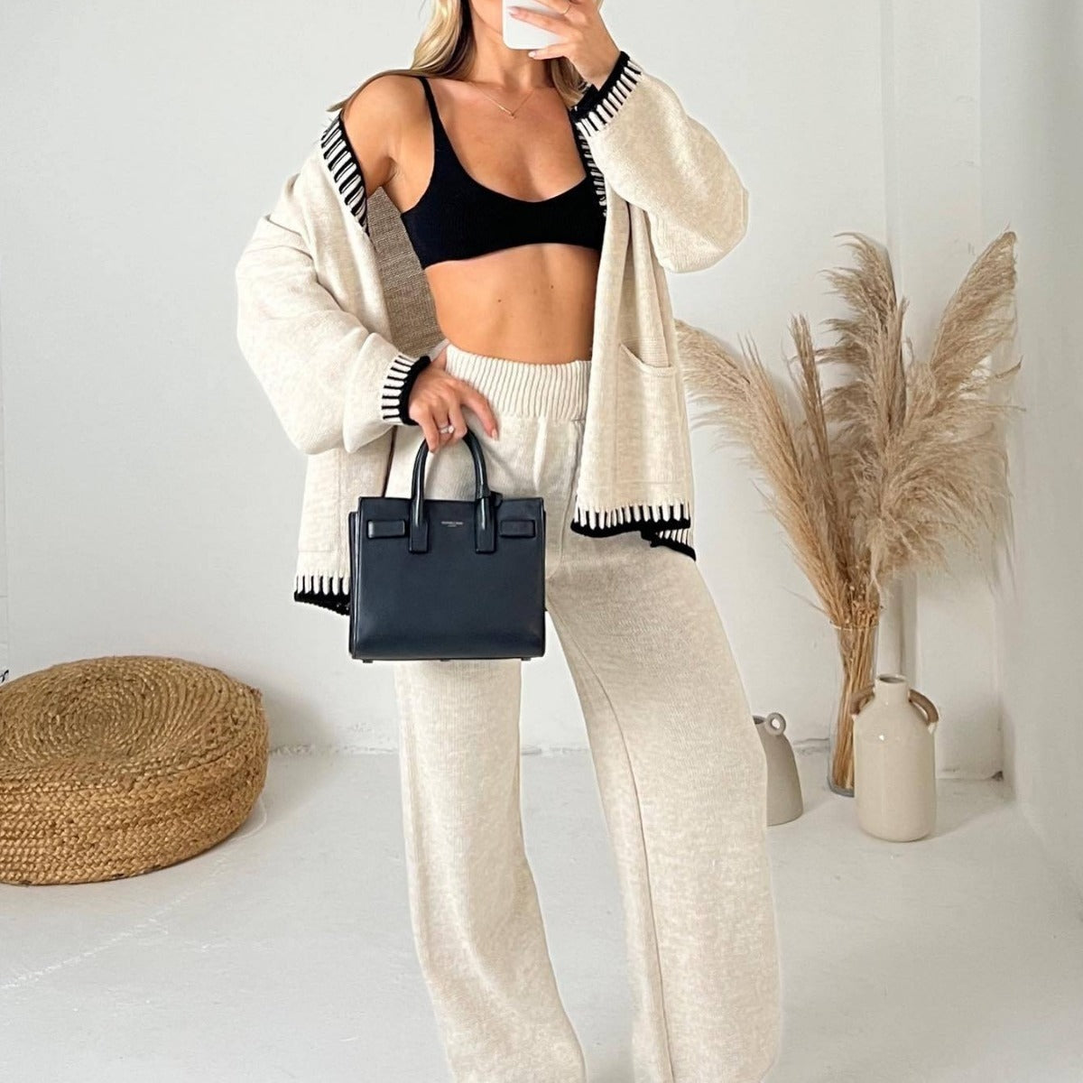 DOLA™ - Cozy Long Sleeve Cardigan and Wide Leg Pants Set
