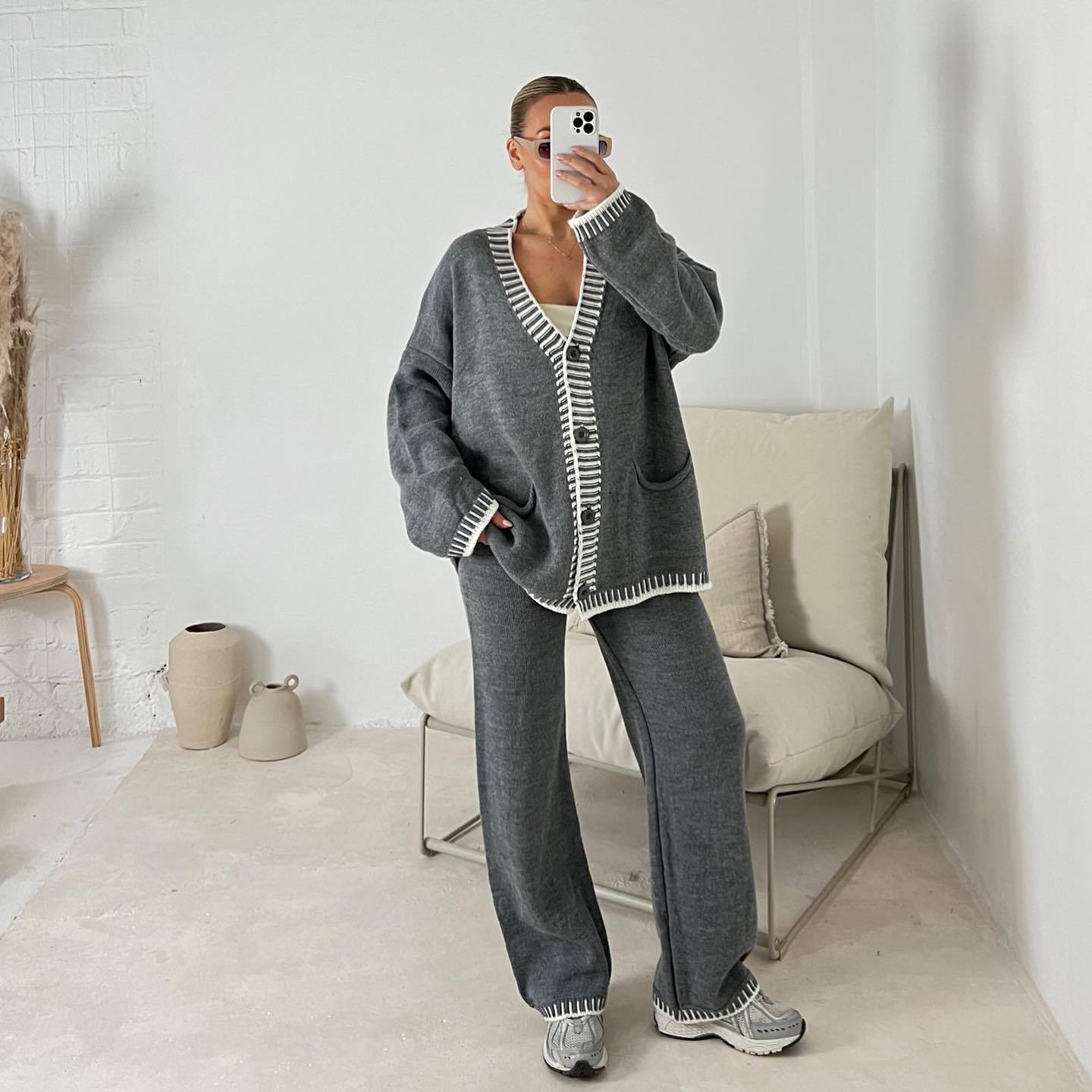 DOLA™ - Cozy Long Sleeve Cardigan and Wide Leg Pants Set