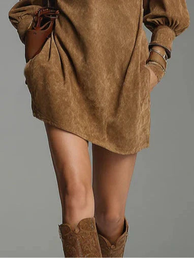 MONTANA™ | Brown Suede Mini Dress with Zip and Turtleneck