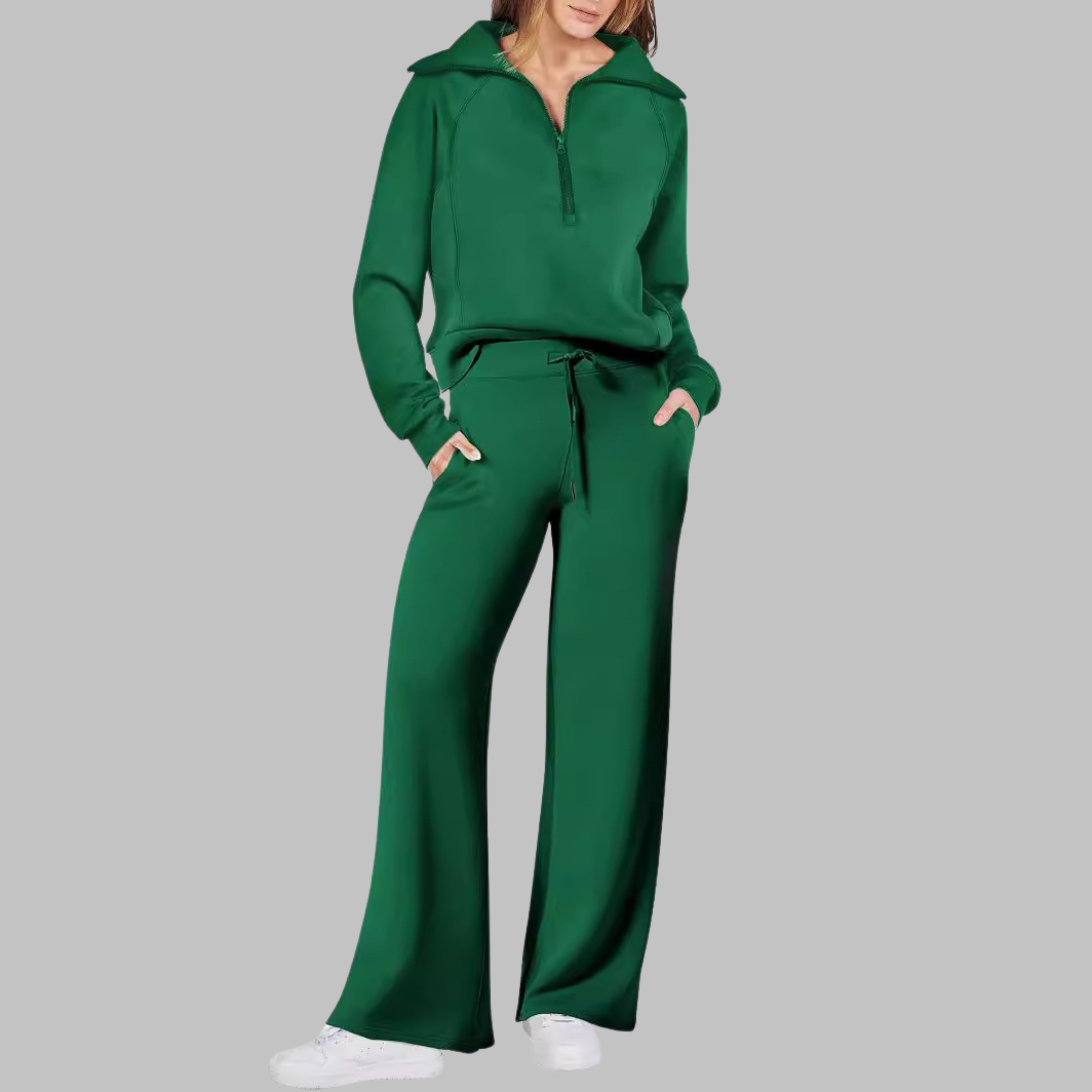 UDAY™ - Comfy Half Zip Sweatshirt and Wide Leg Pants Set