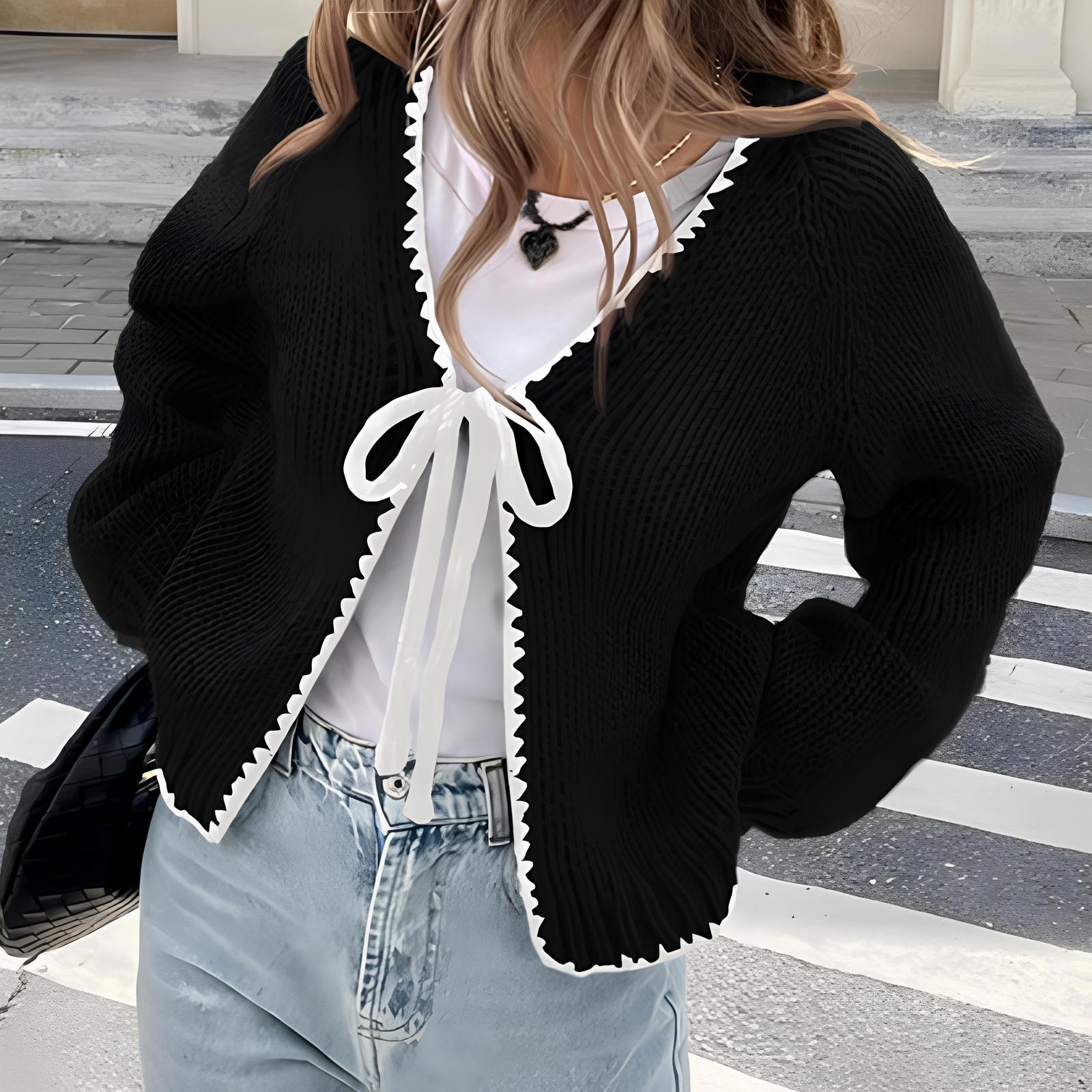 ALULAH™ - Chic Long Sleeve Open Front Ribbon Cardigan